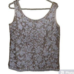 Stephen Chu Vintage Fully Lined Sequined and Beaded Sleeveless Top L EUC
